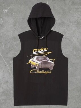 🆕 Dodge Challenger Graphic Black Sleeveless Hoodie Tank